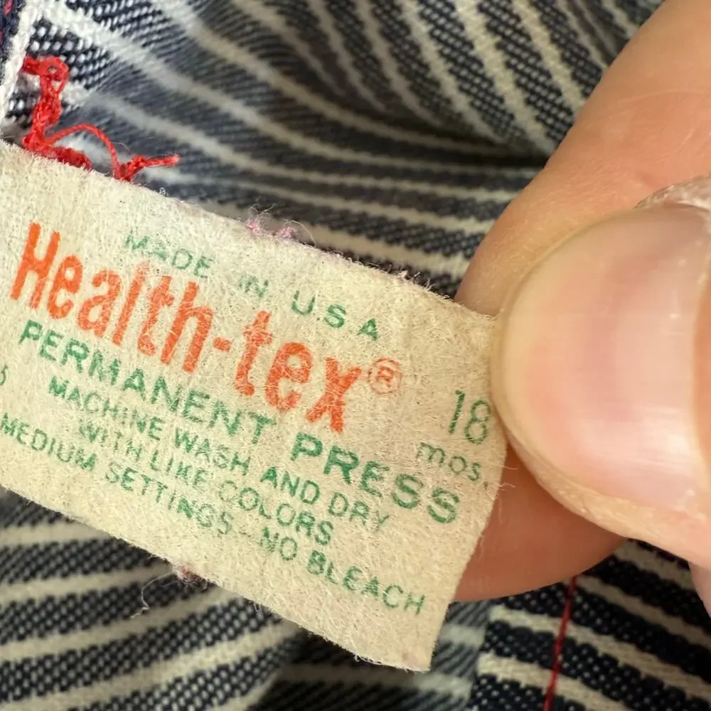 Vtg Health-Tex Striped Overalls Size 18 Mo Train Conductor Railroad USA